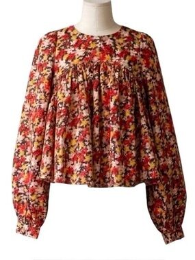MOLLY GODDARD Floral Print Babydoll Top, Size 4.